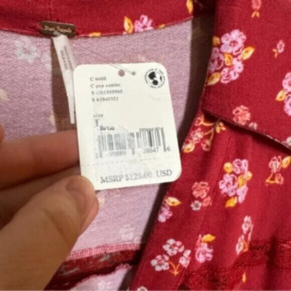 NWT Free People | Red Pop Combo Good Days Floral Print Mini Dress Size Large - Picture 9 of 12